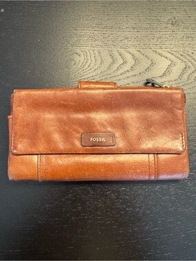 Fossil Cognac Brown Leather Continental Wallet